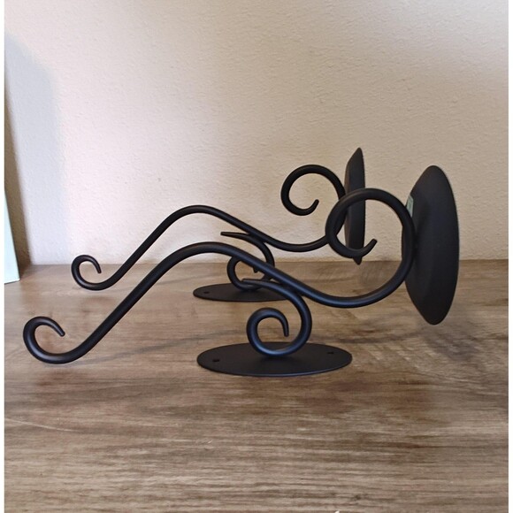 PartyLite Hearthside Wall Sconces Pair Black Metal Candle Holders P7776 Scroll - Picture 1 of 12